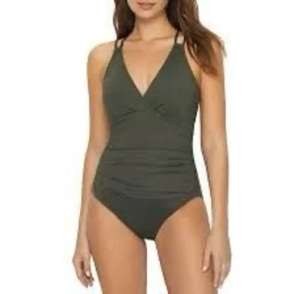 NWT La Blanca one-piece swimsuit from the Island Goddess collection In Olive Gre